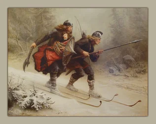 Birkenbein på skidor korsar berget med kungabarnet